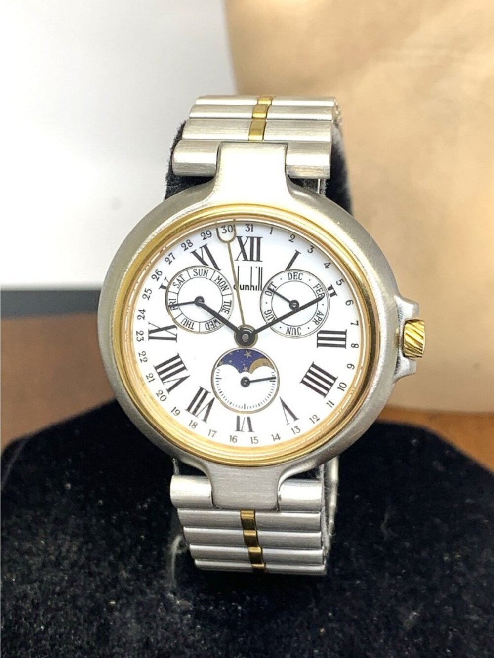 Dunhill Womens Watch Vintage Swiss Quartz Triple Calendar Moon Phase 2-Tone 32mm